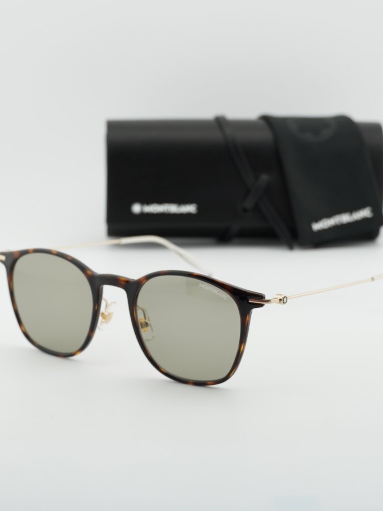 Montblanc Mb0098s 012 Square Sunglasses - Havana Gold/Green